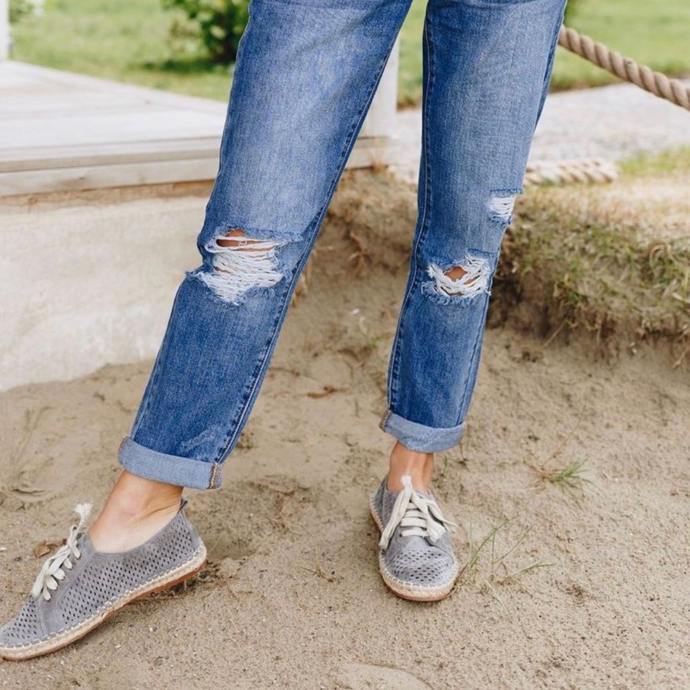 Perforated Suede Espadrille Sneakers - Picture 3 of 5